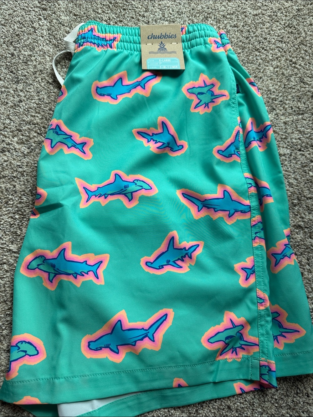 men’s chubbies Teal Shark-Print swim trunks